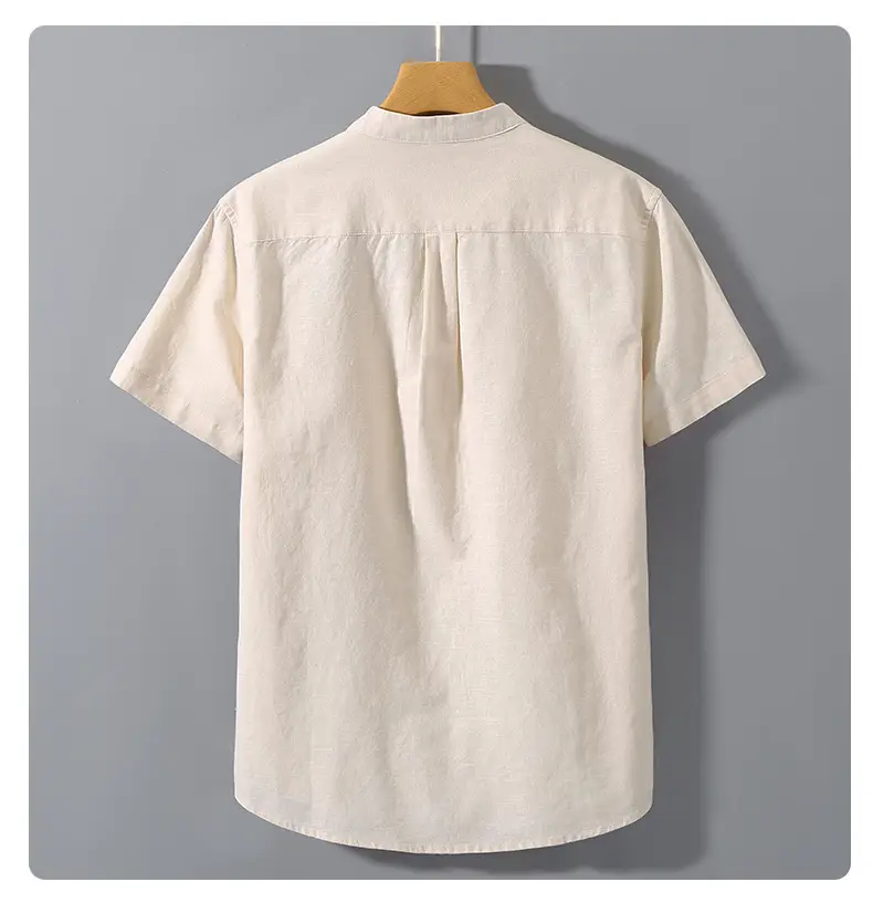 Men Linen Short Sleeve Shirt Loose Fit Cream — feature 11