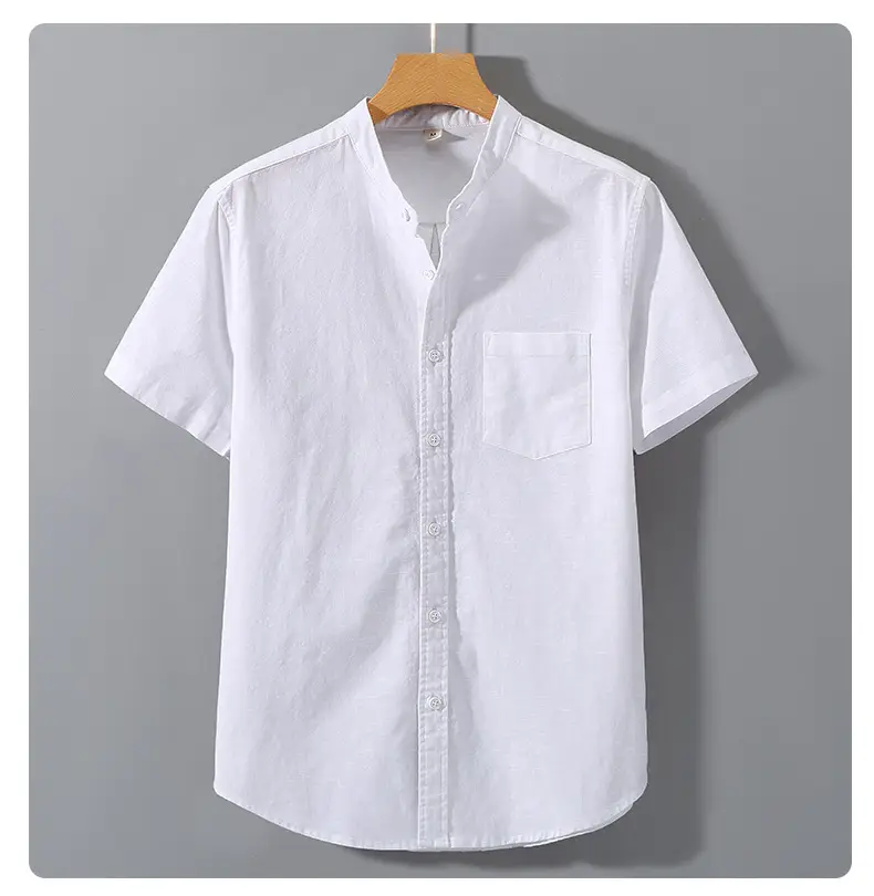 Men Linen Short Sleeve Shirt Loose Fit Cream — feature 12