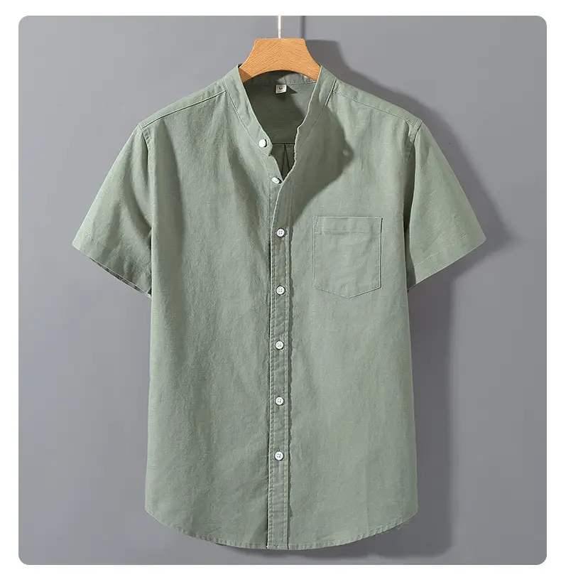Men Linen Short Sleeve Shirt Loose Fit Cream — feature 13