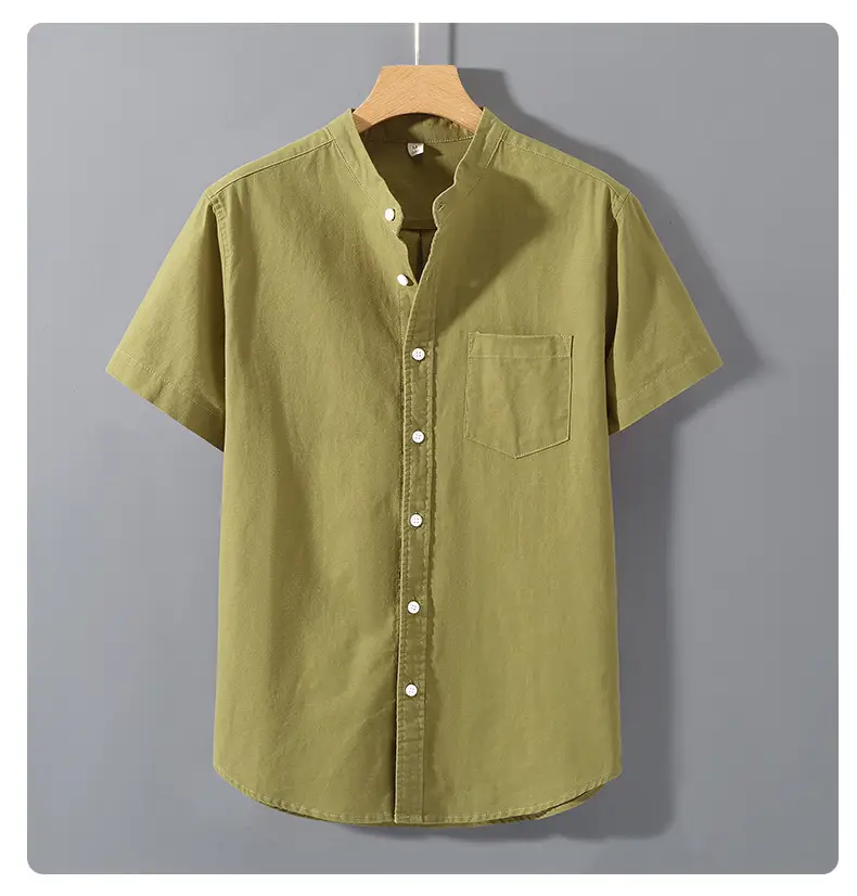 Men Linen Short Sleeve Shirt Loose Fit Cream — feature 14