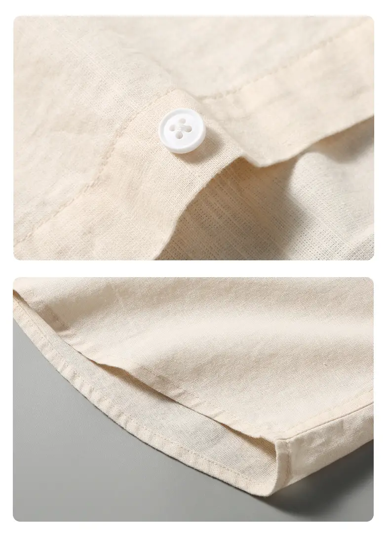 Men Linen Short Sleeve Shirt Loose Fit Cream — feature 18