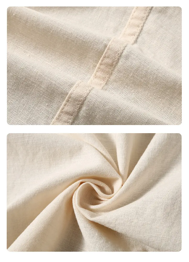 Men Linen Short Sleeve Shirt Loose Fit Cream — feature 19