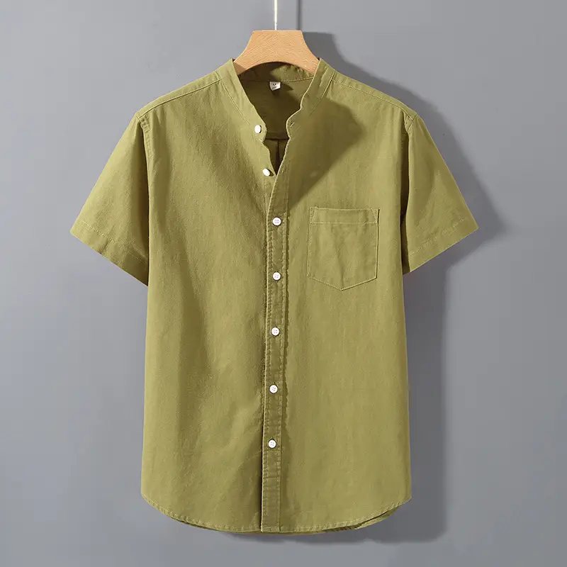 Men Linen Short Sleeve Shirt Loose Fit Cream - Image 4