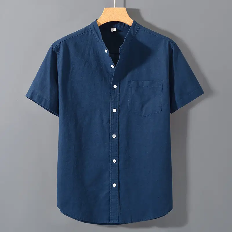 Men Linen Short Sleeve Shirt Loose Fit Cream - Image 5