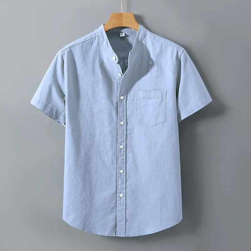 Men Linen Short Sleeve Shirt Loose Fit Cream - Image 6