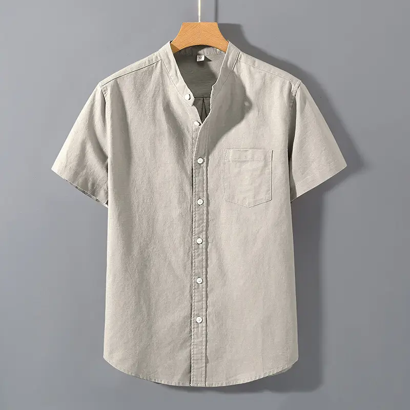 Men Linen Short Sleeve Shirt Loose Fit Cream - Image 7