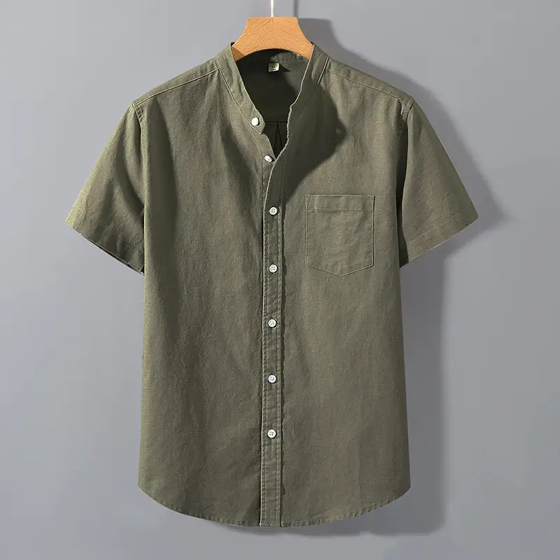 Men Linen Short Sleeve Shirt Loose Fit Cream - Image 8
