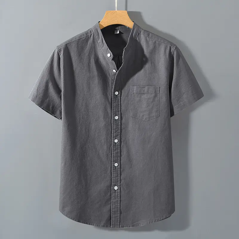 Men Linen Short Sleeve Shirt Loose Fit Cream - Image 9