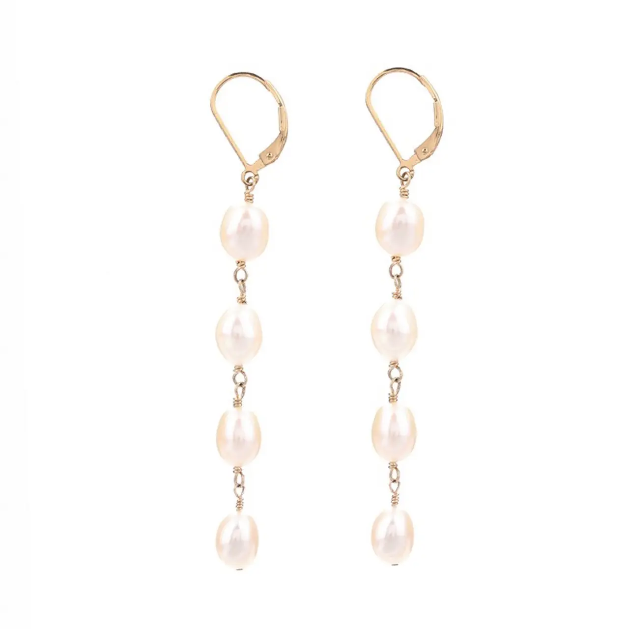 14K Gold Pearl Earrings for Women Elegant Retro Slimming