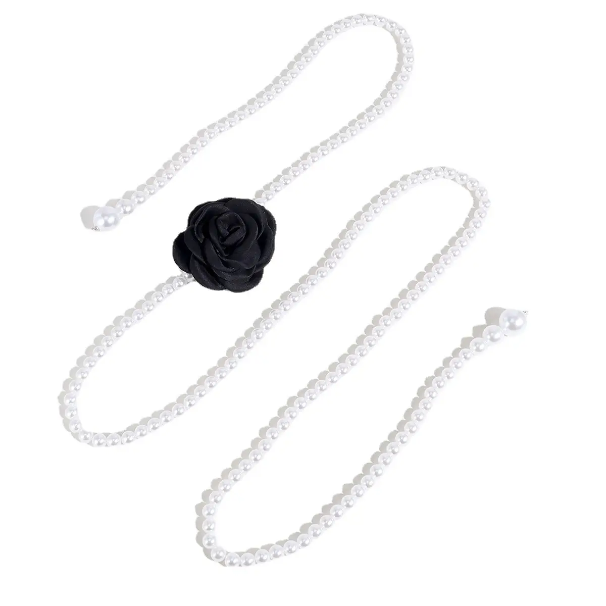 Pearl Waist Chain with Black & White Rose Flower - Image 10