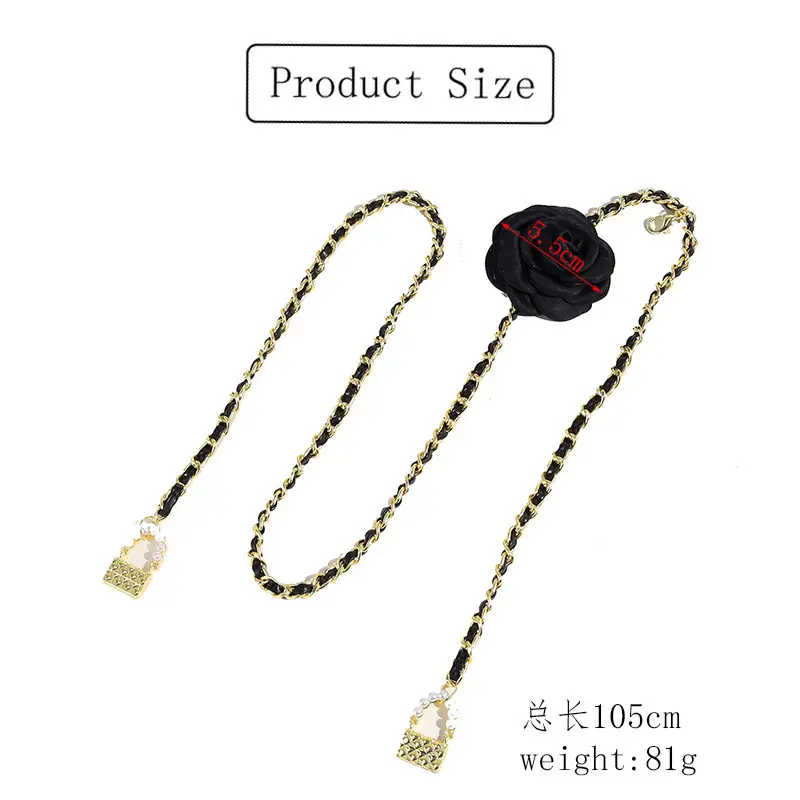 Pearl Waist Chain with Black & White Rose Flower β feature 1