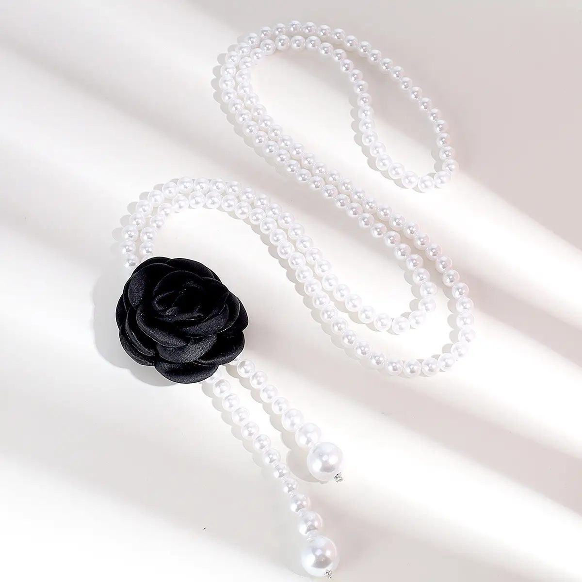 Pearl Waist Chain with Black & White Rose Flower β feature 13