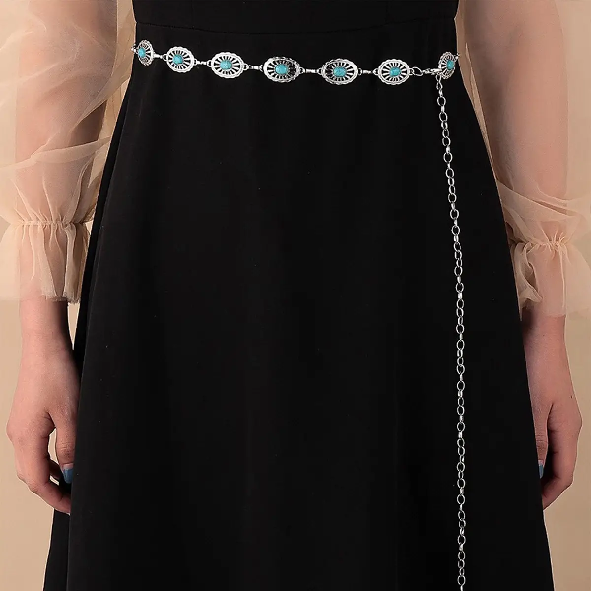 Pearl Waist Chain with Black & White Rose Flower β feature 16