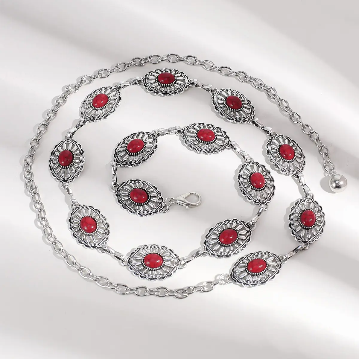 Pearl Waist Chain with Black & White Rose Flower β feature 21