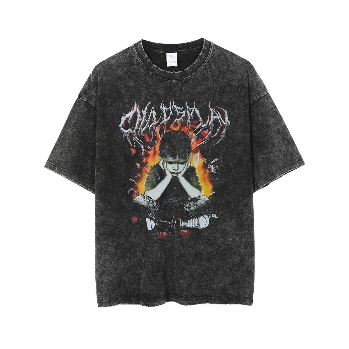 European American Retro Hip Hop Rock Tee Black - Image 48