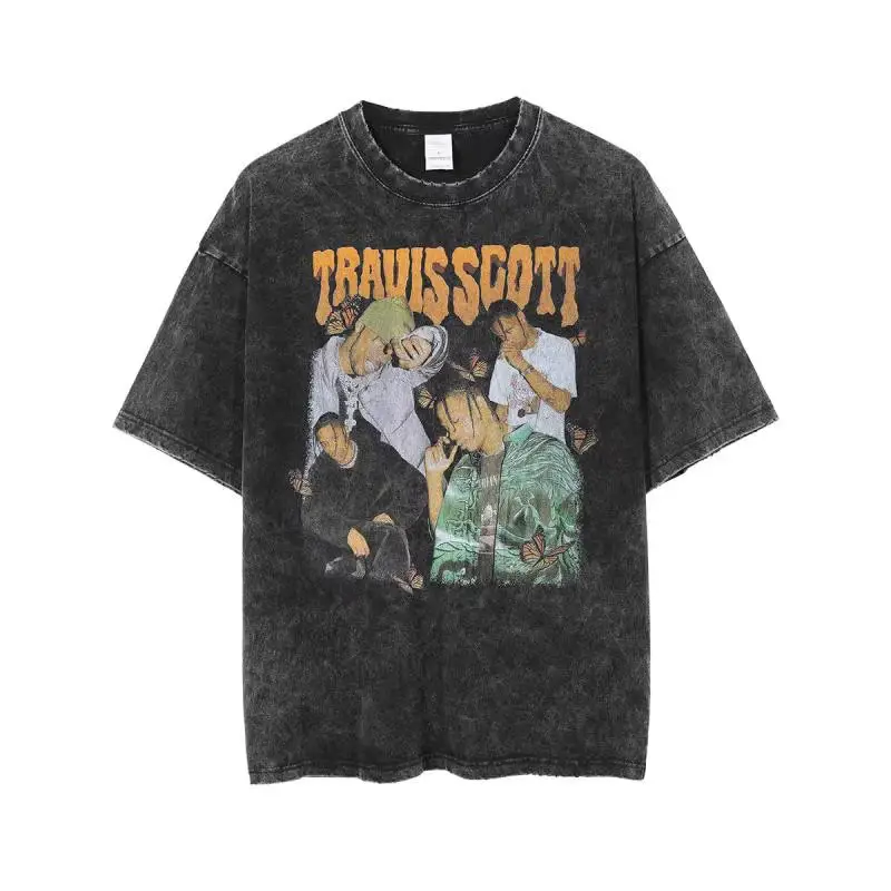 European American Retro Hip Hop Rock Tee Black - Image 29