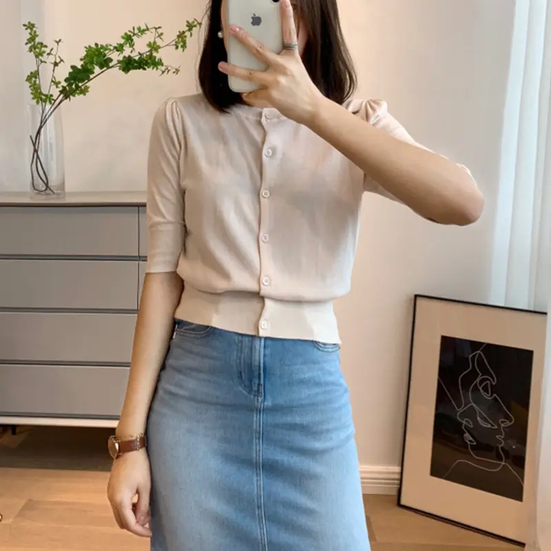 Women Pink Knitted Mid-Sleeve Cardigan