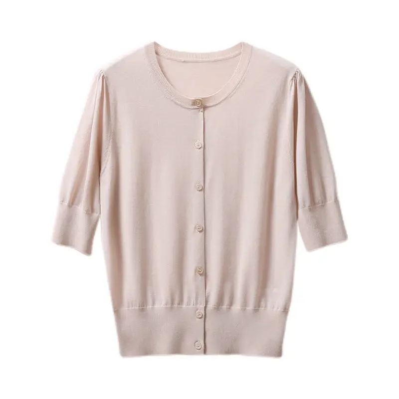 Women Pink Knitted Mid-Sleeve Cardigan