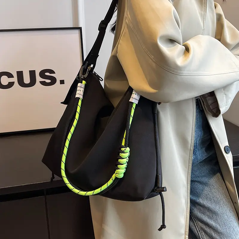 Women Large Capacity Shoulder Crossbody Bag Black Green - Image 6