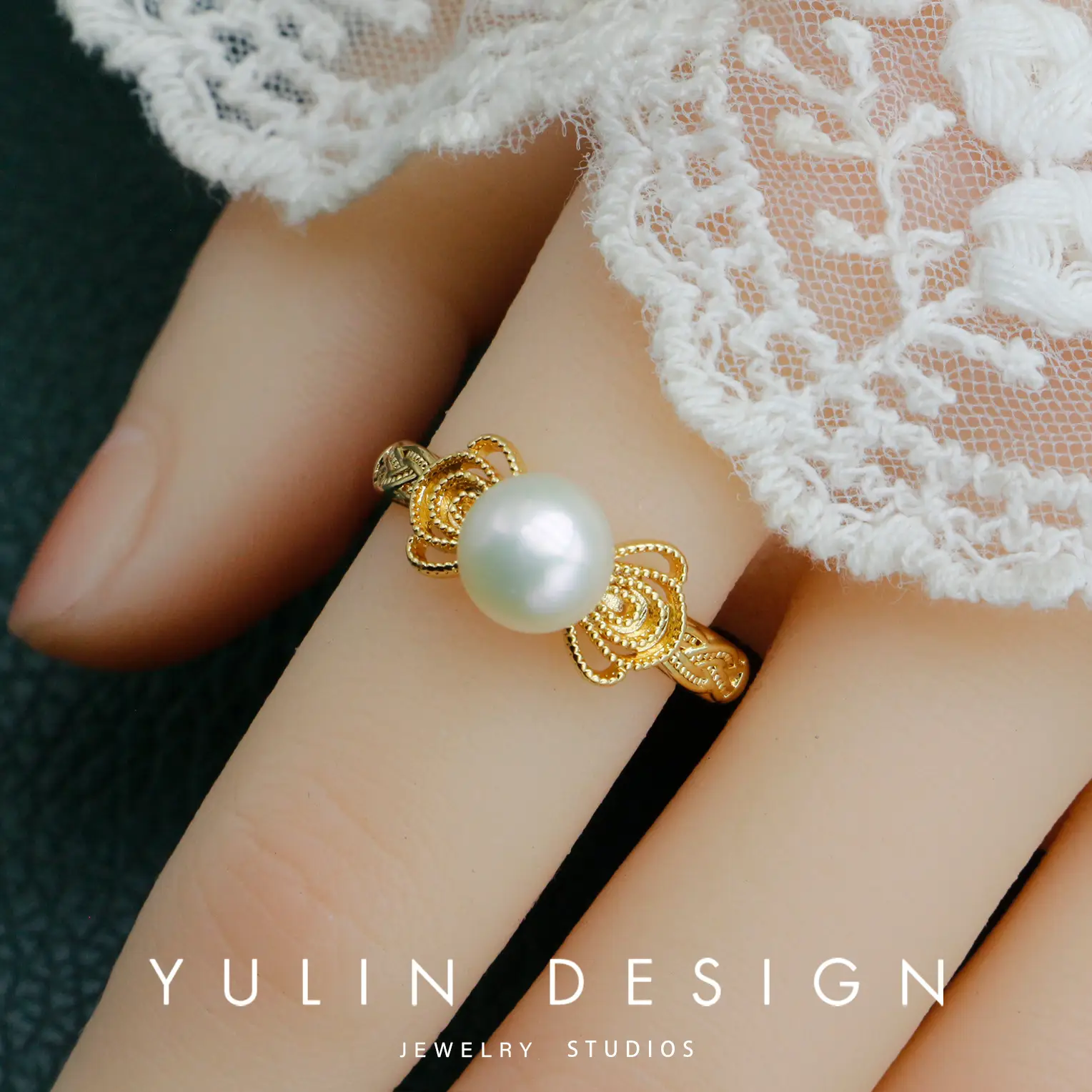 Retro Pearl Ring with Palace Style Winding Gold - Image 14