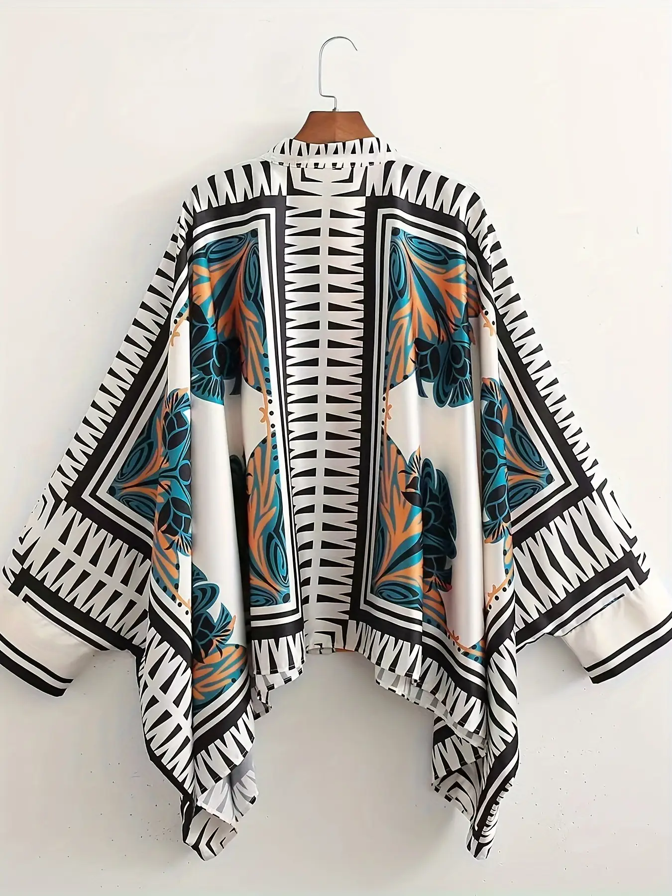 European American Cross-Border Ethnic Print Suit Loose Bat Sleeves Shawl Shirt