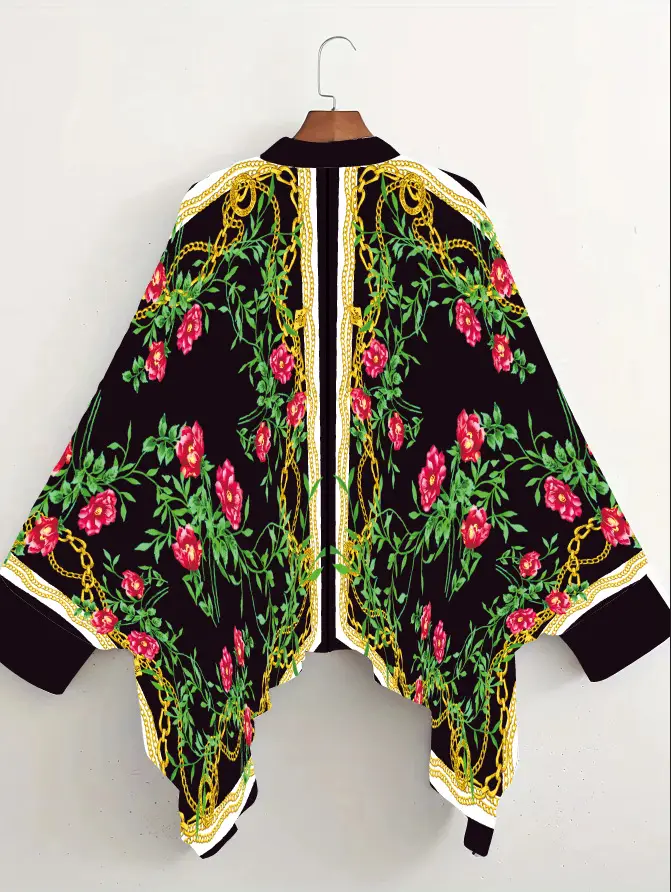 European American Cross-Border Ethnic Print Suit Loose Bat Sleeves Shawl Shirt — feature 11