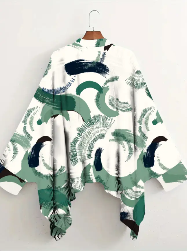 European American Cross-Border Ethnic Print Suit Loose Bat Sleeves Shawl Shirt — feature 14