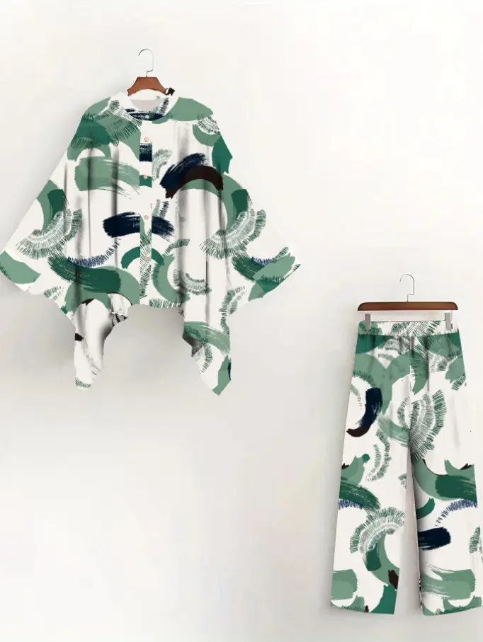 European American Cross-Border Ethnic Print Suit Loose Bat Sleeves Shawl Shirt — feature 16