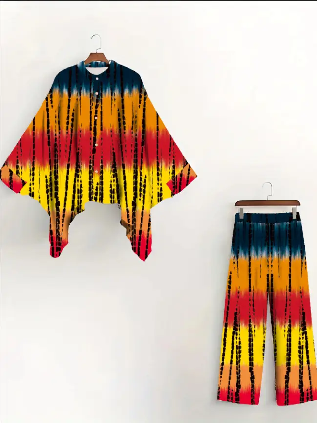 European American Cross-Border Ethnic Print Suit Loose Bat Sleeves Shawl Shirt — feature 18