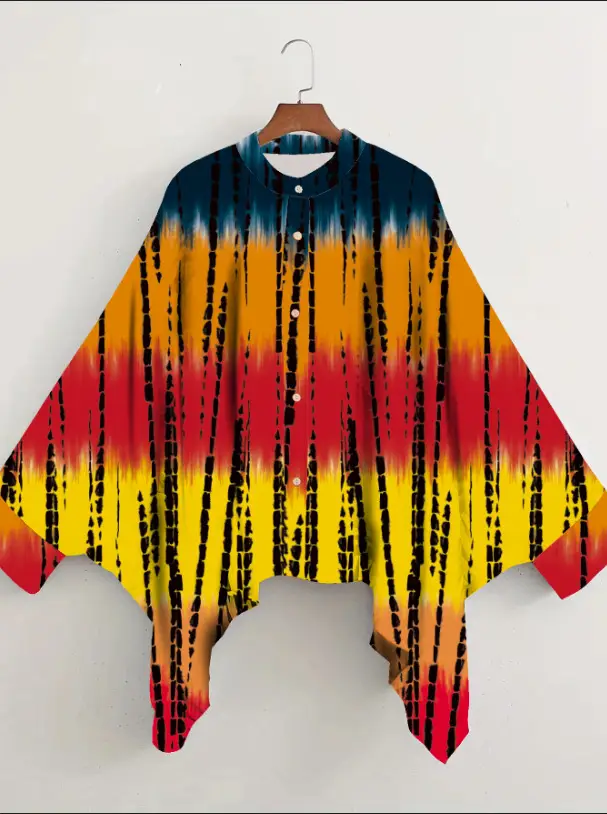 European American Cross-Border Ethnic Print Suit Loose Bat Sleeves Shawl Shirt — feature 19