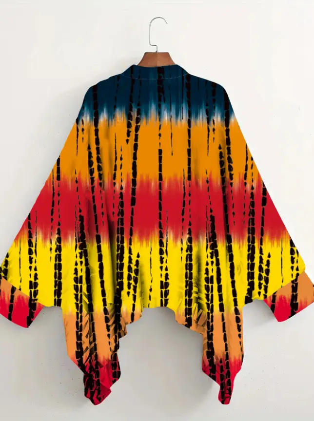 European American Cross-Border Ethnic Print Suit Loose Bat Sleeves Shawl Shirt — feature 20