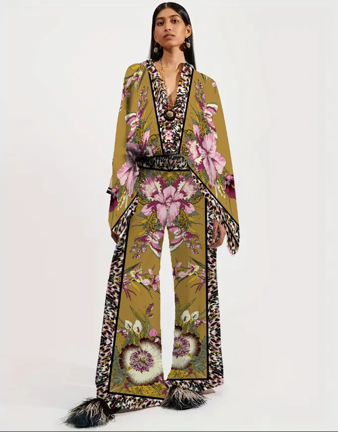 European American Cross-Border Ethnic Print Suit Loose Bat Sleeves Shawl Shirt — feature 21