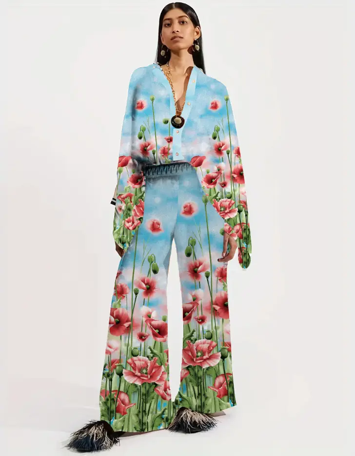 European American Cross-Border Ethnic Print Suit Loose Bat Sleeves Shawl Shirt — feature 27