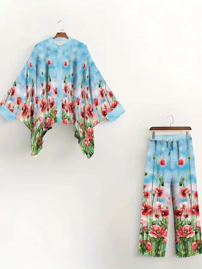European American Cross-Border Ethnic Print Suit Loose Bat Sleeves Shawl Shirt — feature 28