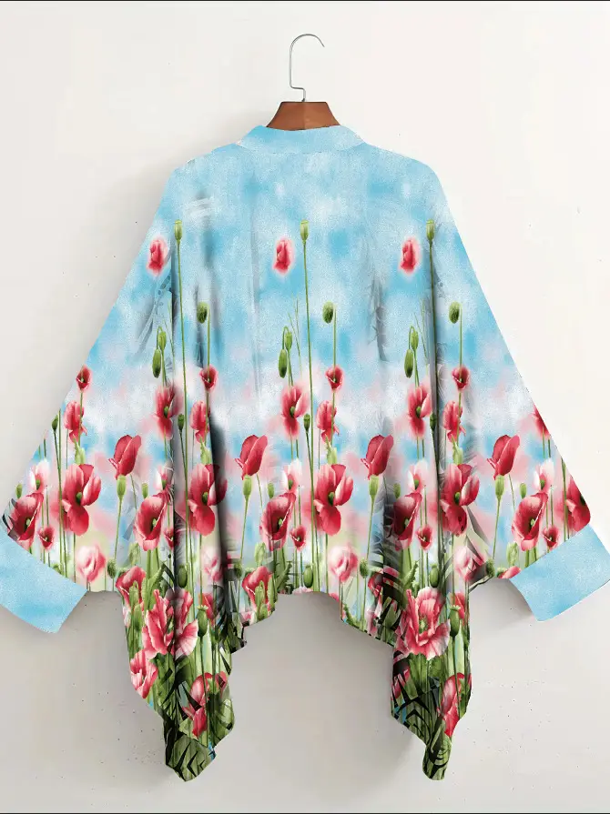 European American Cross-Border Ethnic Print Suit Loose Bat Sleeves Shawl Shirt — feature 30