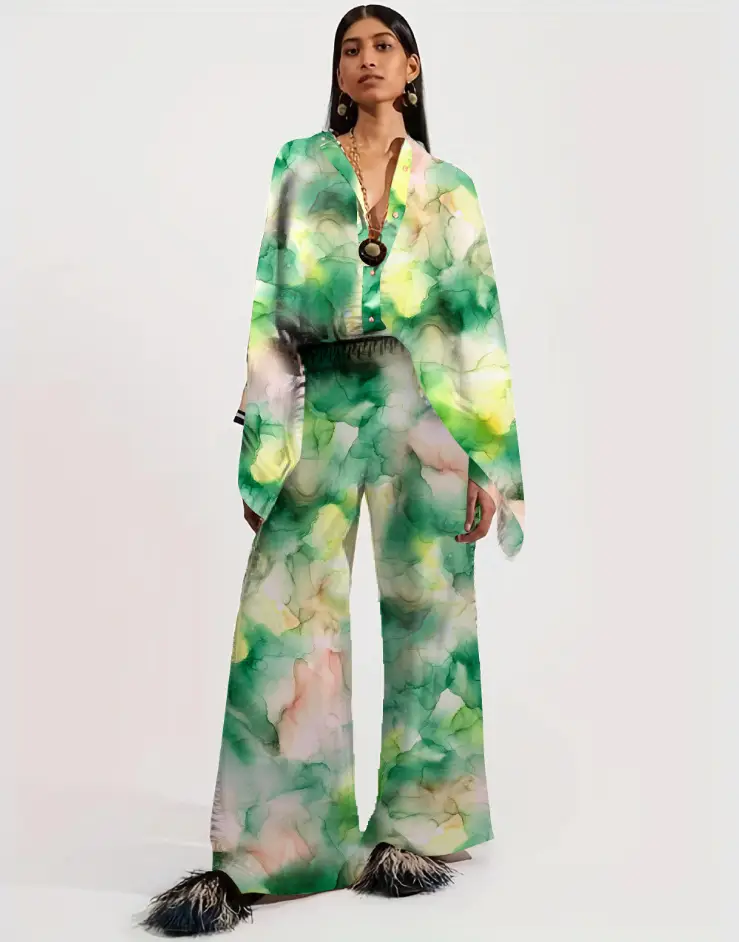 European American Cross-Border Ethnic Print Suit Loose Bat Sleeves Shawl Shirt — feature 31