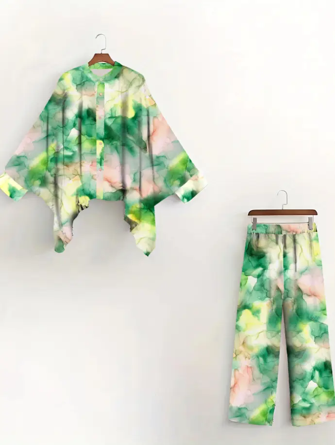 European American Cross-Border Ethnic Print Suit Loose Bat Sleeves Shawl Shirt — feature 32