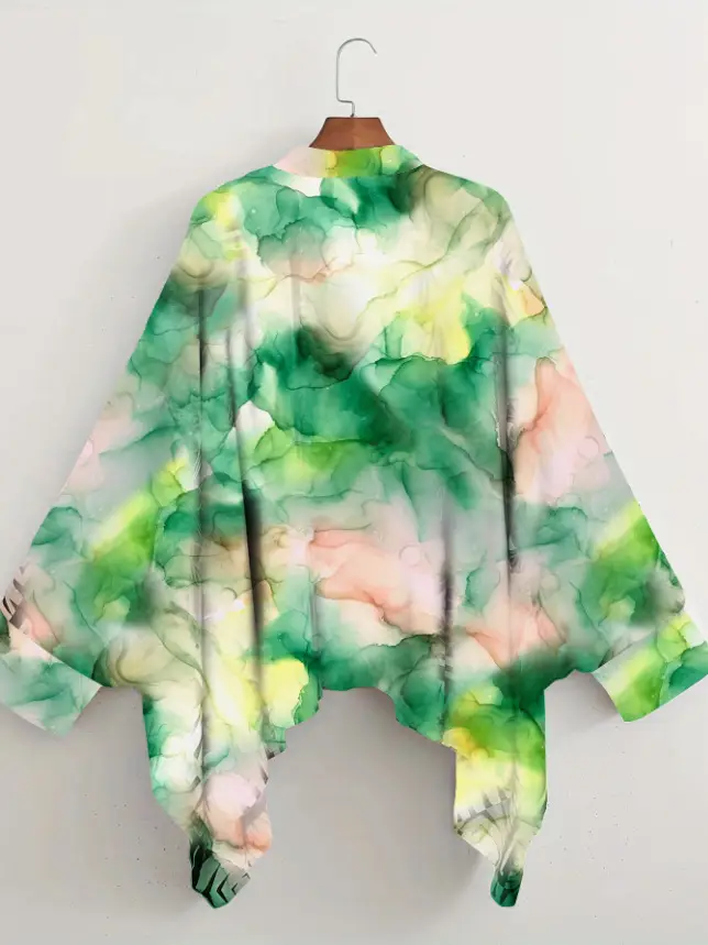European American Cross-Border Ethnic Print Suit Loose Bat Sleeves Shawl Shirt — feature 33