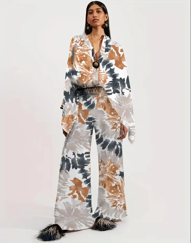 European American Cross-Border Ethnic Print Suit Loose Bat Sleeves Shawl Shirt — feature 34