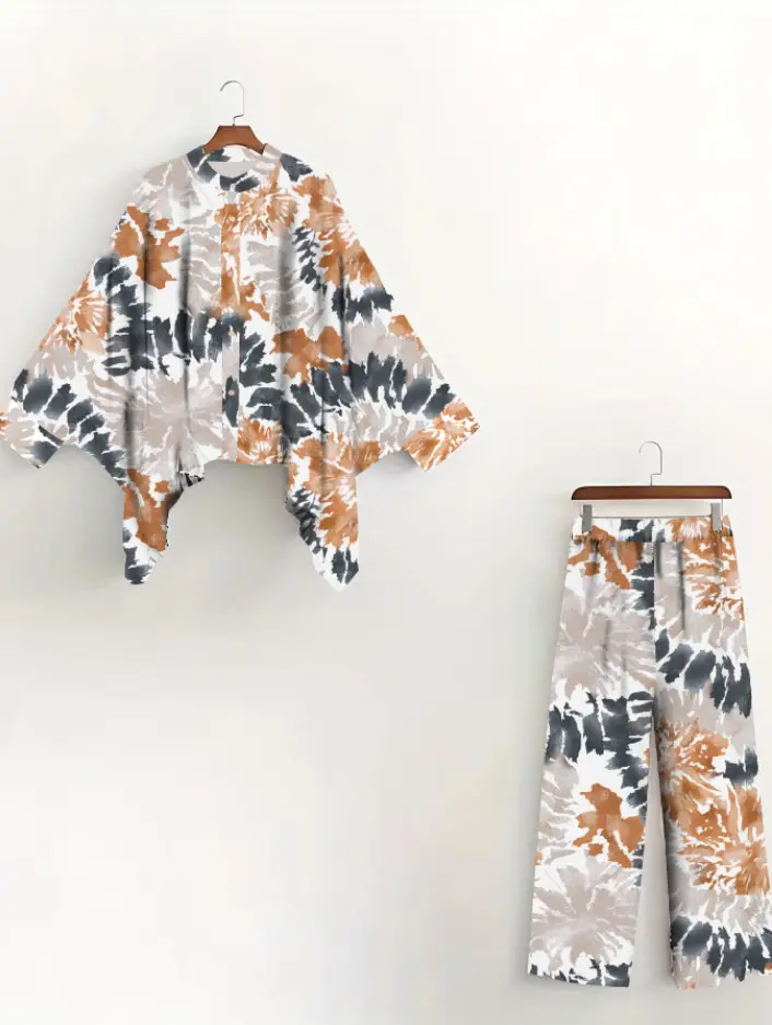 European American Cross-Border Ethnic Print Suit Loose Bat Sleeves Shawl Shirt — feature 35