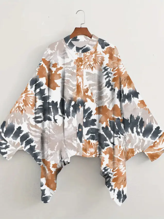 European American Cross-Border Ethnic Print Suit Loose Bat Sleeves Shawl Shirt — feature 37