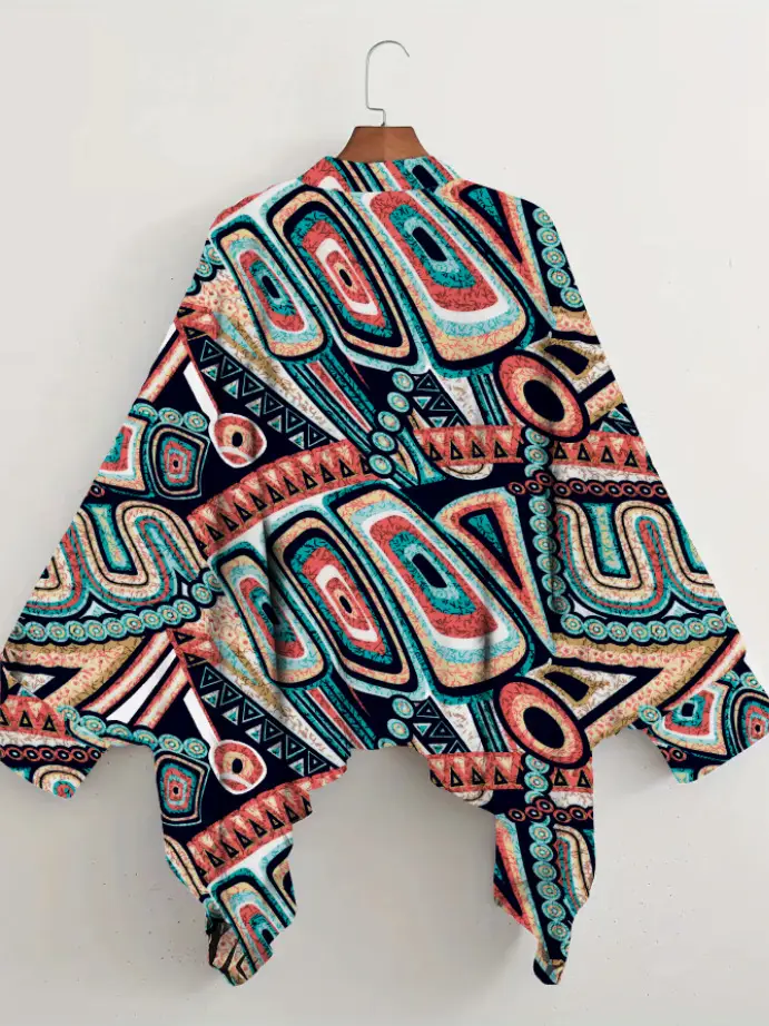 European American Cross-Border Ethnic Print Suit Loose Bat Sleeves Shawl Shirt — feature 38