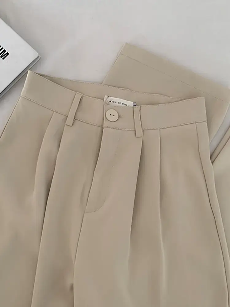 Apricot Straight Leg Pants Women White Loose Fit - Image 2