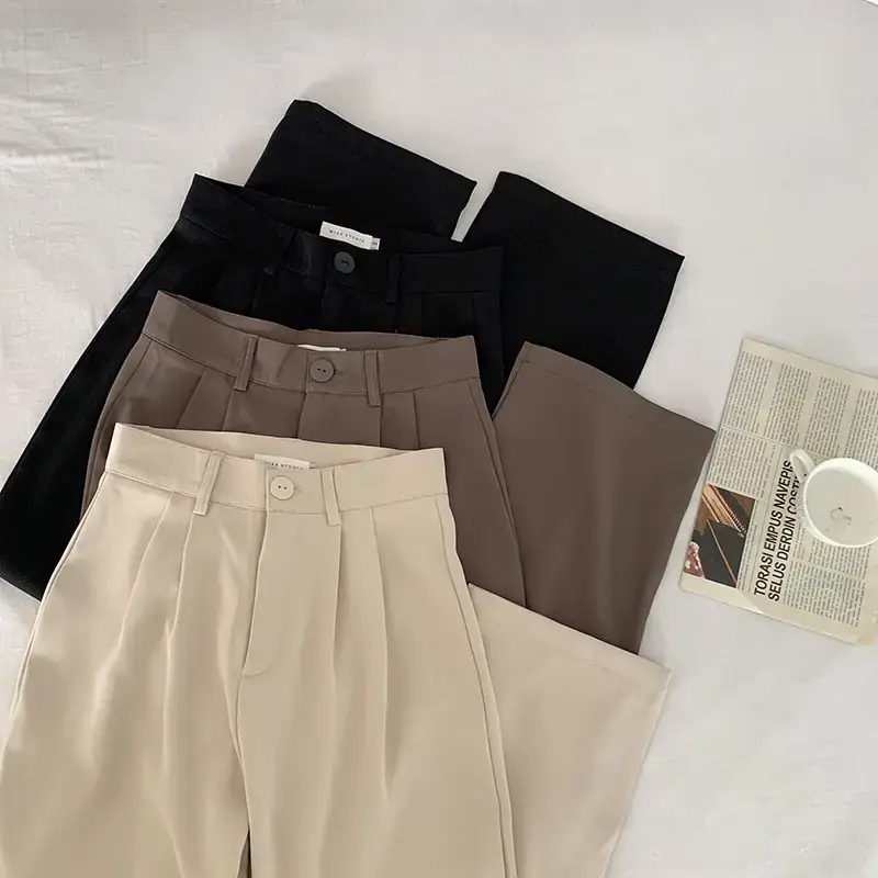 Apricot Straight Leg Pants Women White Loose Fit — feature 11