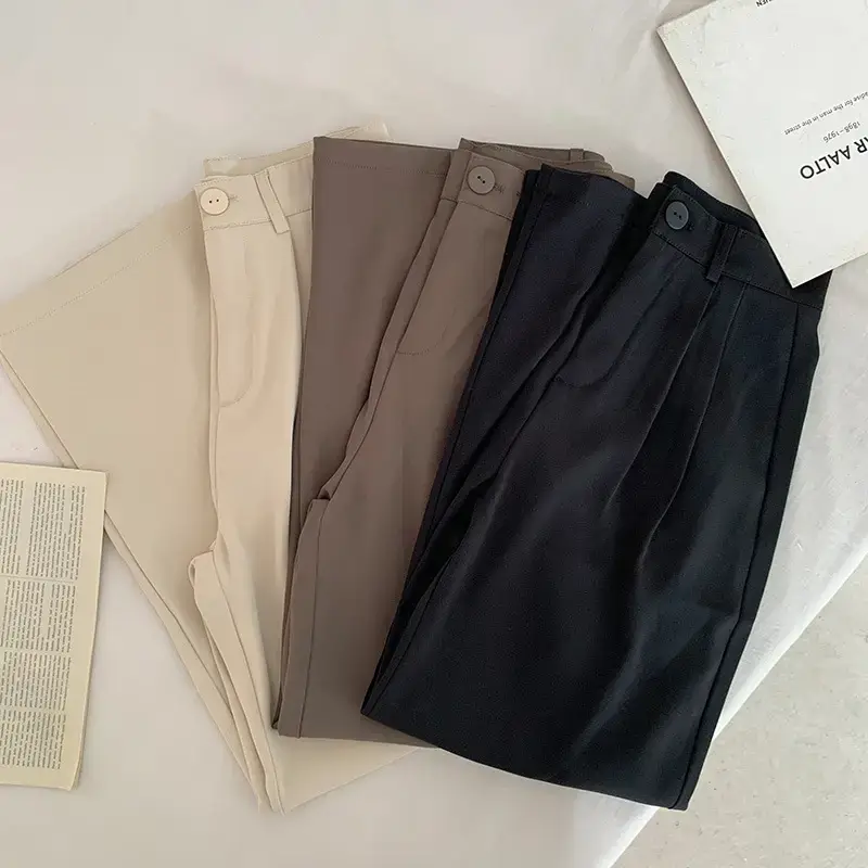 Apricot Straight Leg Pants Women White Loose Fit — feature 13