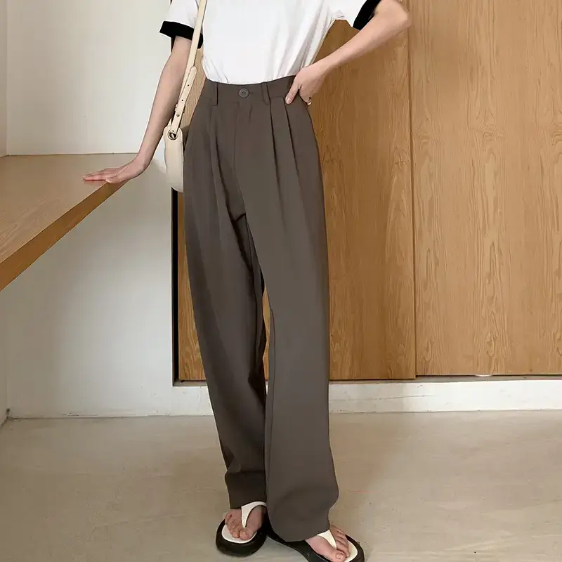 Apricot Straight Leg Pants Women White Loose Fit — feature 25