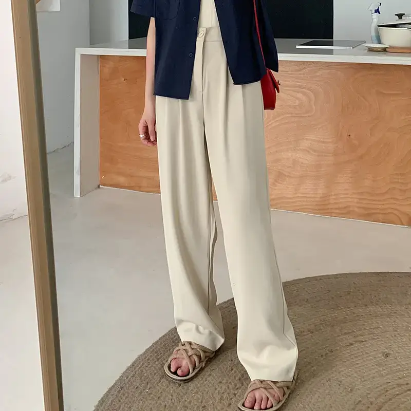 Apricot Straight Leg Pants Women White Loose Fit — feature 26