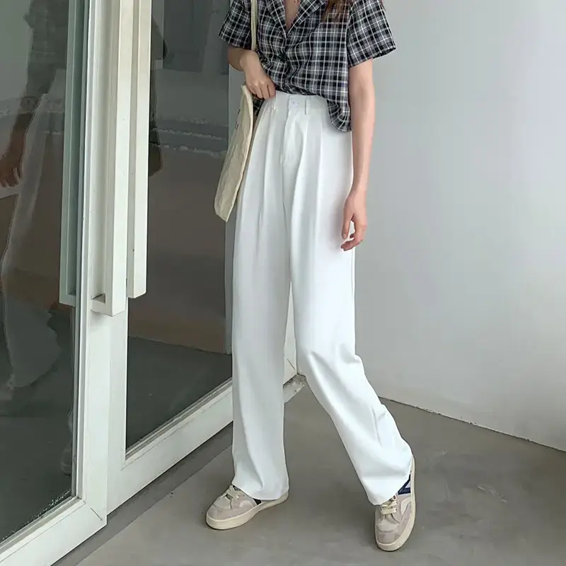 Apricot Straight Leg Pants Women White Loose Fit — feature 28