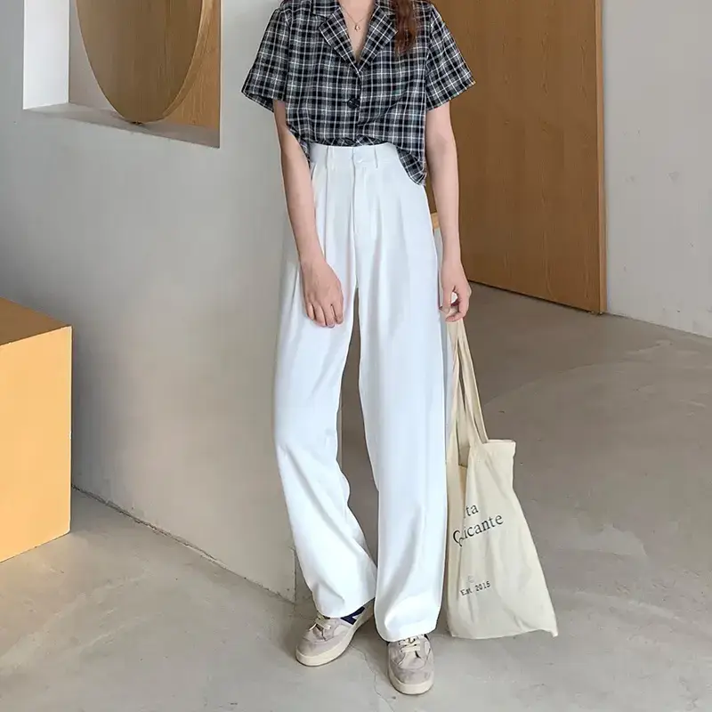 Apricot Straight Leg Pants Women White Loose Fit — feature 30