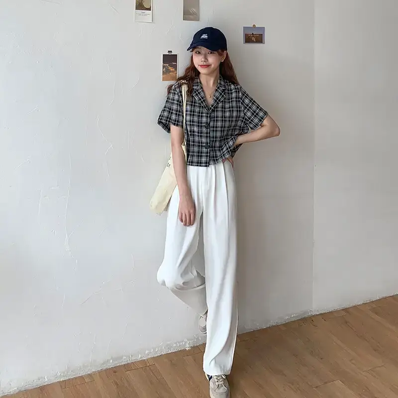 Apricot Straight Leg Pants Women White Loose Fit — feature 31